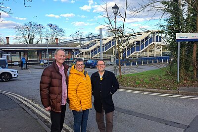 Simon Billows, Janine Lewis and Gary Norman stood outside Tilehurst train station